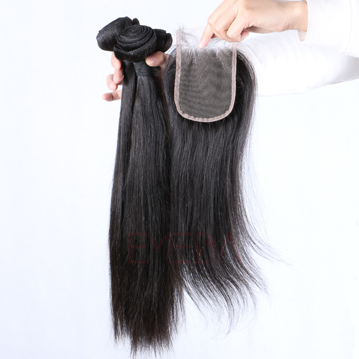 4*4 Lace Closure Brazilian Hair Free Part Hair Bundles     LM065